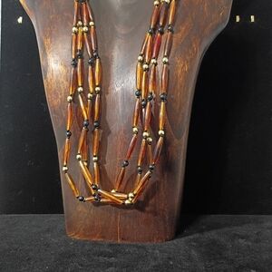 Source Unknown Amber and Black Beaded Necklace
